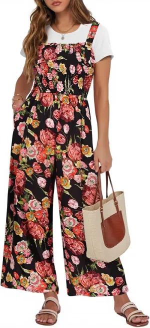 CARCOS Plus Size Jumpsuit for Curvy Women Summer Rompers Vacation Outfits Adjustable Sleeveless Wide Leg Overalls XL-5XL