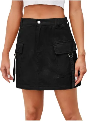 Cargo Skirt for Women Stretchy High Waisted Denim Skirts A Line Bodycon Mini Skirt Casual Trendy Y2K Low Jean Skirt