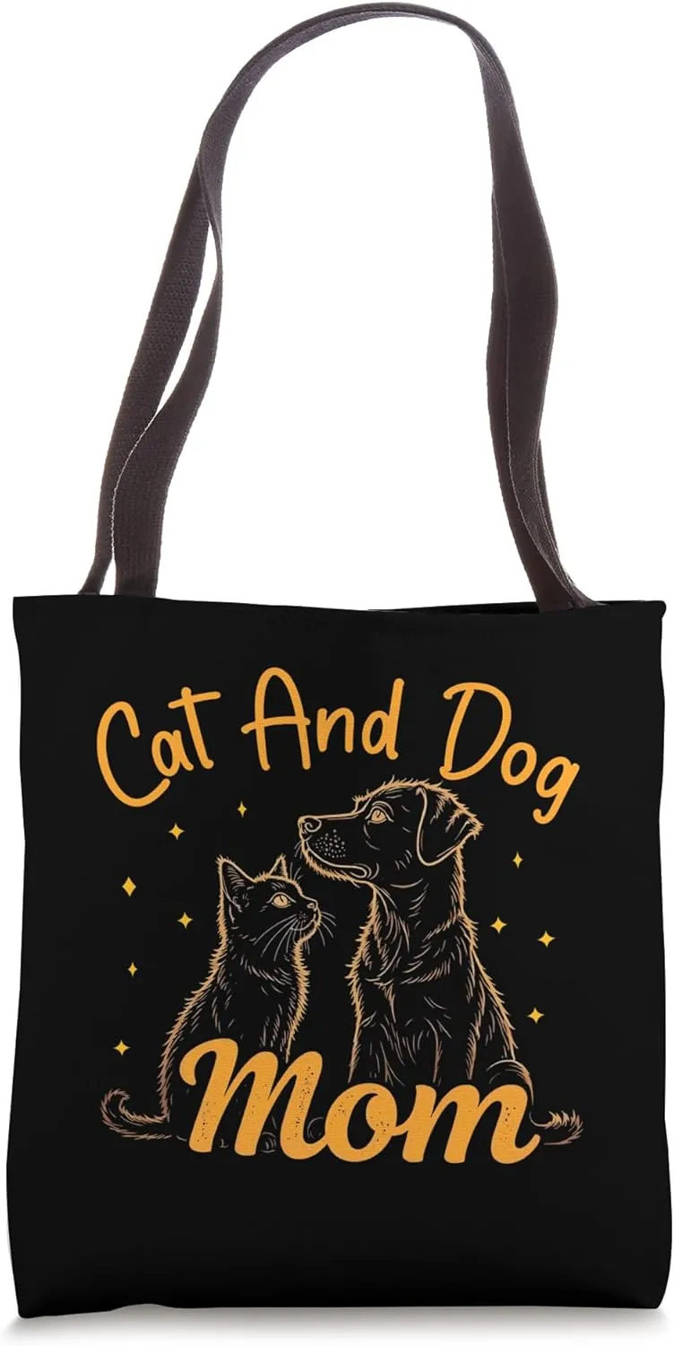 Cat and Dog Mom Tees Pets Animals Lover Puppy for Women Tote Bag