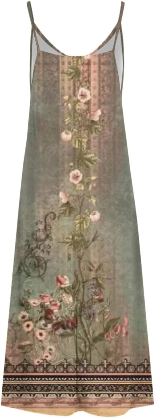 Ceboyel Women Floral Spaghetti Strap Sundress Casual Summer Long Maxi Dress Vneck Sexy Boho Dresses Trendy Beach Clothes 2024