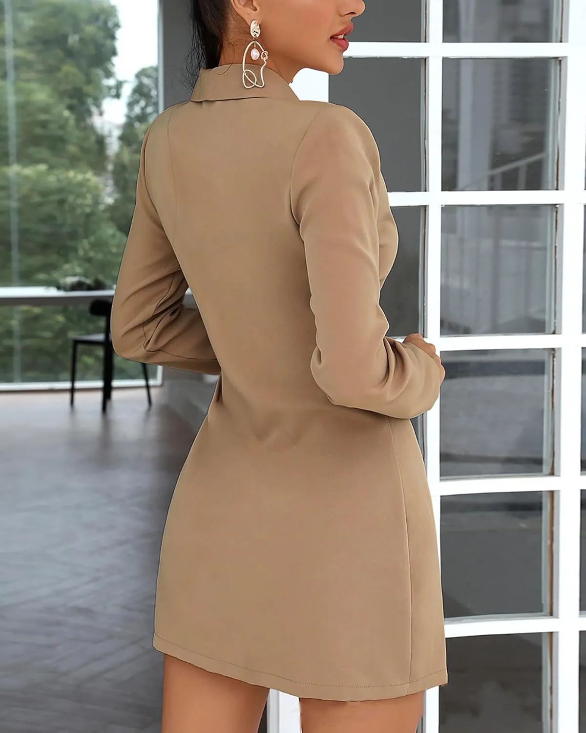 cffvdiz Womens Sexy Long Sleeve Solid Color Lace-Up Pleated Blazer Dress