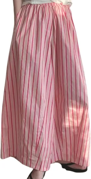 CHARTOU Women's Summer Striped Long Skirt Elastic High Waist Flowy Ruffle Hem A Line Maxi Dress with Pockets