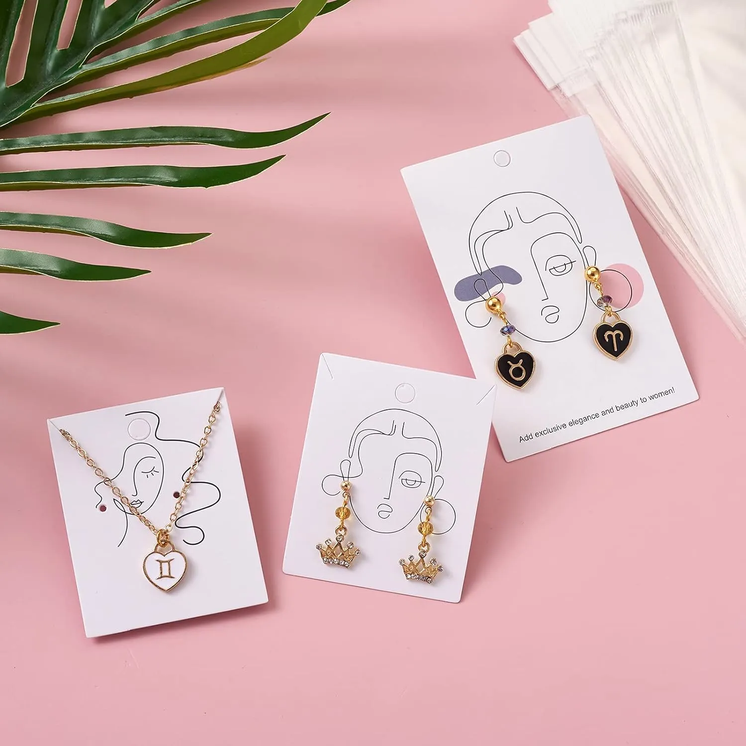 Cheriswelry 100pcs Earring Card Holder Stick Figure Pattern Earring Holder Rectangle Card Earring Holder with Pearl Film Cellophane Bags Plastic Ear Nuts for Earring Display Ear Studs Hanging Earrings