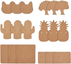 Cheriswelry 300pcs Burlywood Jewlery Earring Display Cards Holder 6 Style Cat Pineapple Tree Square Rectangle Blank Kraft Paper Tags for Ear Studs Earrings Jewelry Display 35~64mm