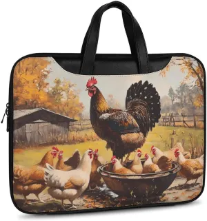 Chickens Hens Rooster Cock Leather Bag Laptop Case Slim Water Resistant Computer Bags with Handle Briefcase for Work