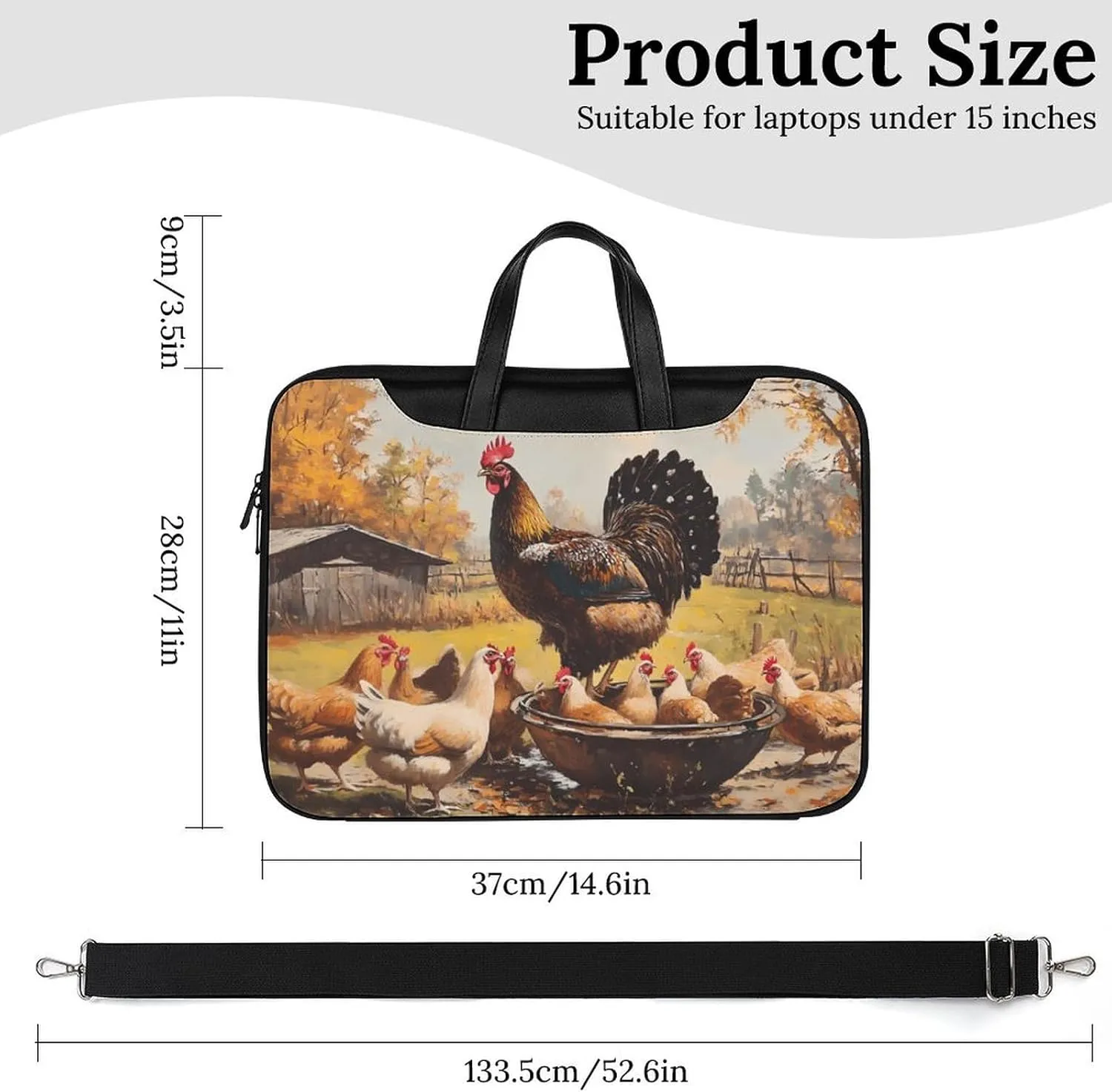 Chickens Hens Rooster Cock Leather Bag Laptop Case Slim Water Resistant Computer Bags with Handle Briefcase for Work