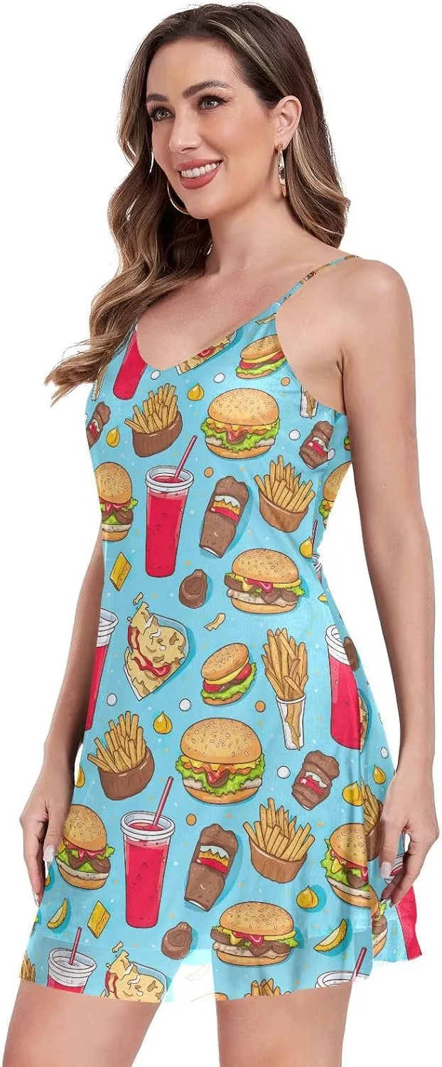 CHIFIGNO Casual Summer Dresses for Women V Neck Mini Sundress Sleeveless Spaghetti Strap Cocktail Dresses for Women