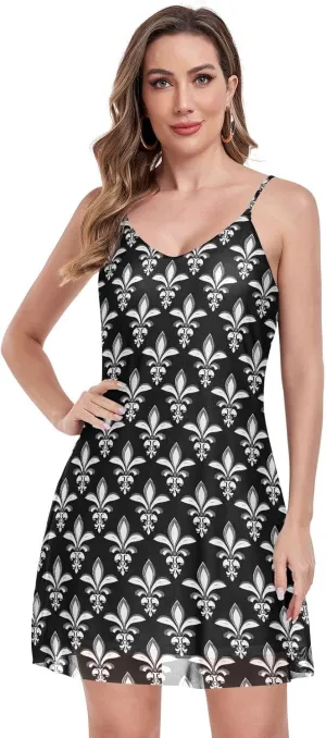 CHIFIGNO Casual Summer Dresses for Women V Neck Mini Sundress Sleeveless Spaghetti Strap Cocktail Dresses for Women