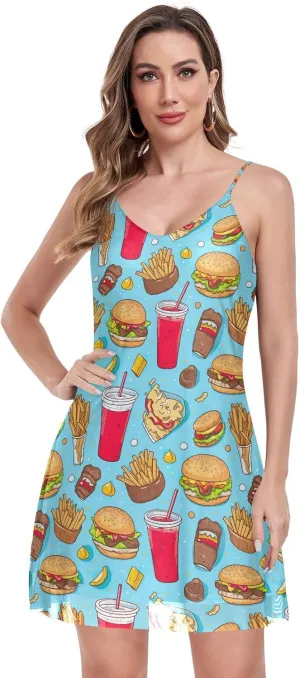 CHIFIGNO Casual Summer Dresses for Women V Neck Mini Sundress Sleeveless Spaghetti Strap Cocktail Dresses for Women