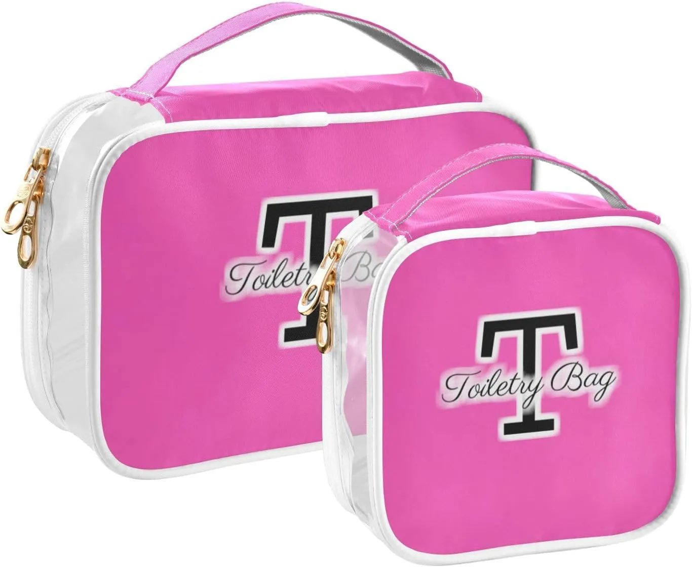 CHIFIGNO Custom Monogram Fashion Pink Clear Toiletries Bag - Waterproof Toiletry Bag Large Opening, Car Toiletry Bag Travel Essentials, Compact Travel Toiletry Bag