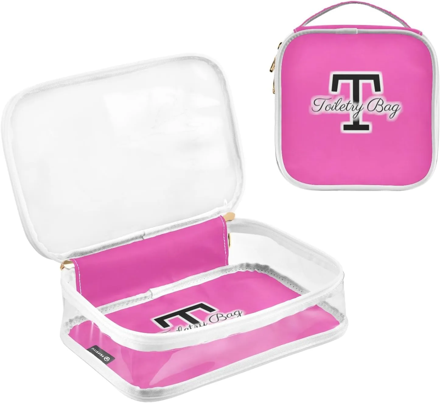 CHIFIGNO Custom Monogram Fashion Pink Clear Toiletries Bag - Waterproof Toiletry Bag Large Opening, Car Toiletry Bag Travel Essentials, Compact Travel Toiletry Bag