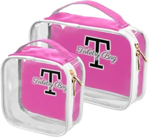 CHIFIGNO Custom Monogram Fashion Pink Clear Toiletries Bag - Waterproof Toiletry Bag Large Opening, Car Toiletry Bag Travel Essentials, Compact Travel Toiletry Bag