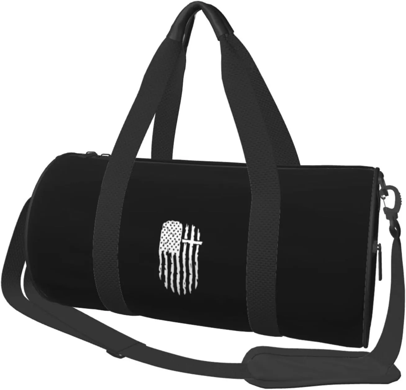 Christian Distressed Cross American Flag Convertible Garment Bag with Shoulder Strap, Carry on Garment Duffel Bag for Men Women - Rolling Foldable for Travel Luggage Bags (Black)