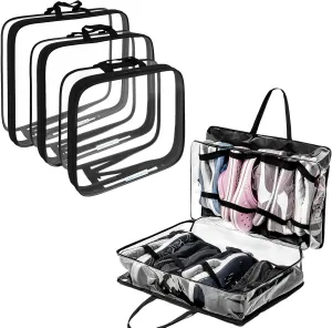Clear Compression Packing Cubes 3 Set - Bags for Travel - Luggage Cube Organizer - Cosmetic Bags - Shoe Travel Bag for Multiple Shoes 8 Pairs - Travel Shoe Organizer - Portable Luggage Shoes Carrier