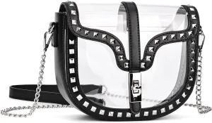 Clear Crossbody Bag for Women Stadium Approved- Vegan Leather See-Through Purse with Zipper, Stylish PVC Studded Should Bag