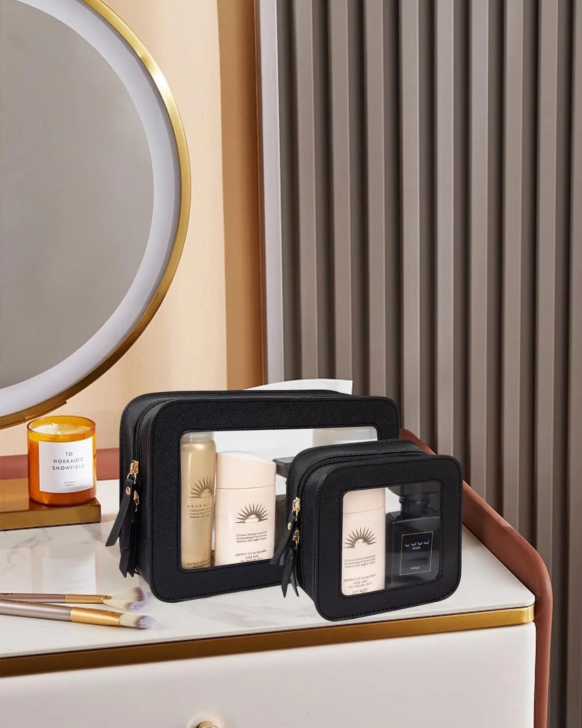 Clear Makeup Bag Set for Women, Travel Makeup Pouch Portable Waterproof Cosmetic Bags with Zipper Clear Toiletry Bag for Traveling Small Make up Pouch for Purse Mini Cosmetic Case Car Organizer Bag 