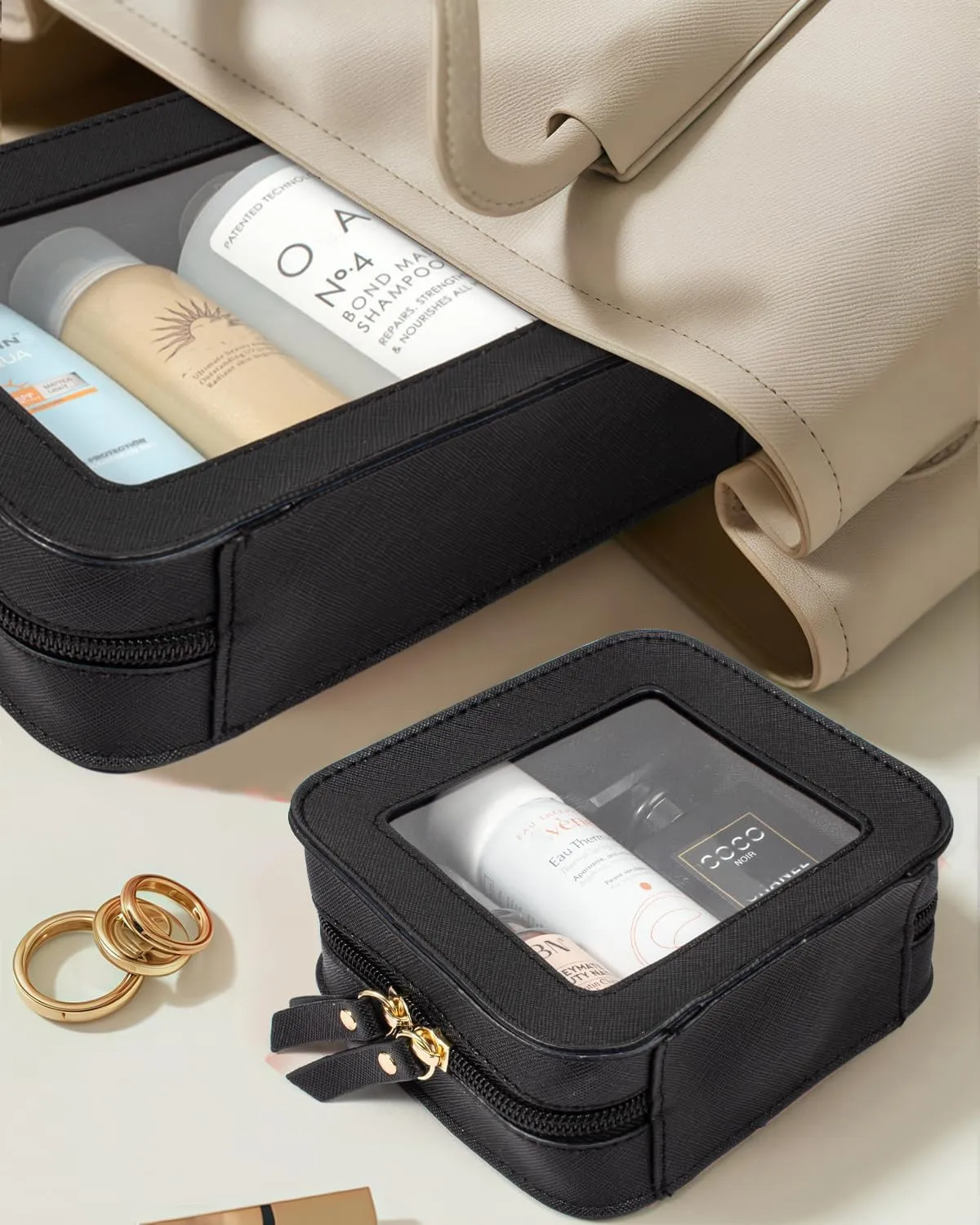 Clear Makeup Bag Set for Women, Travel Makeup Pouch Portable Waterproof Cosmetic Bags with Zipper Clear Toiletry Bag for Traveling Small Make up Pouch for Purse Mini Cosmetic Case Car Organizer Bag 