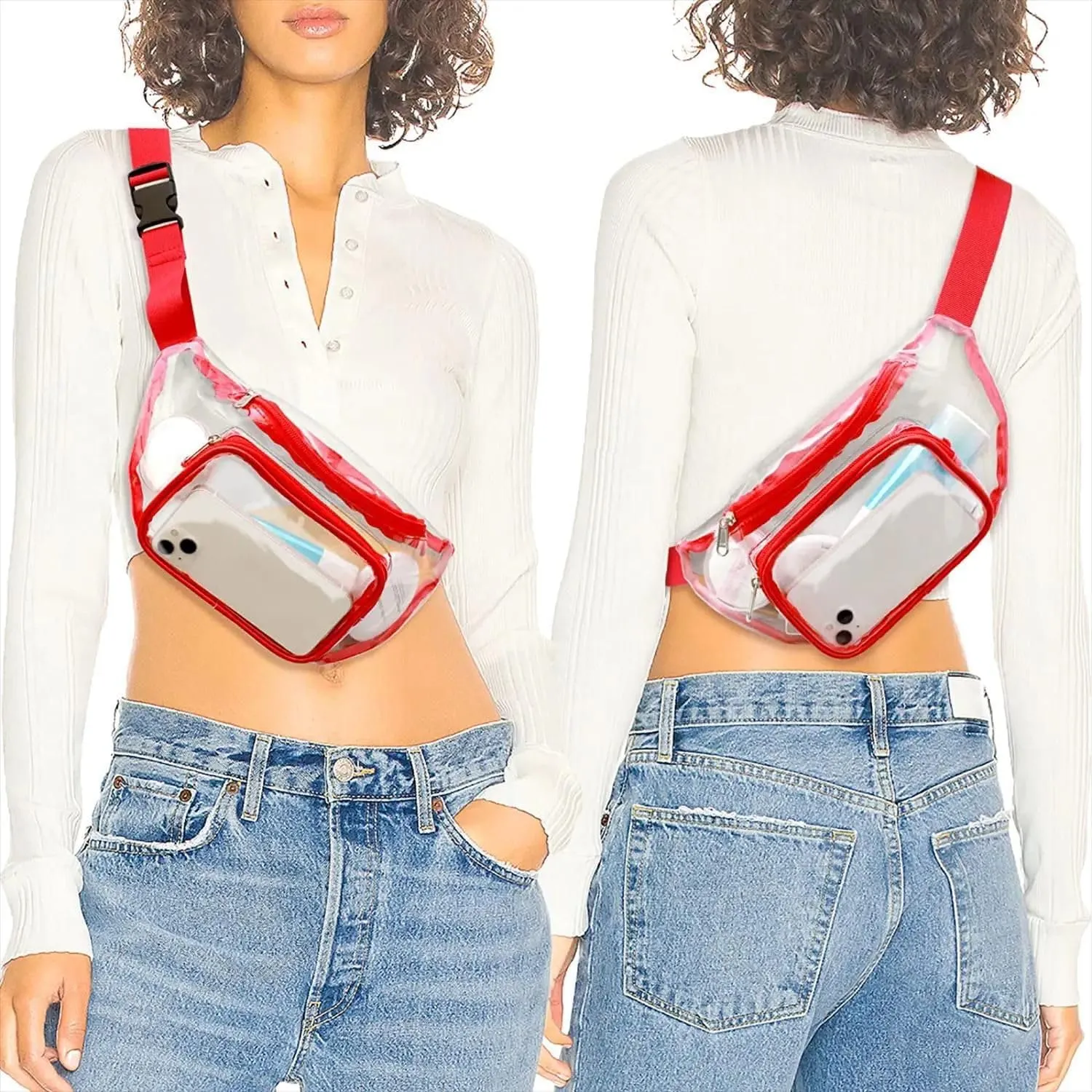 Clear Purses for Women - Stadium Approved Fanny Packs, Belt Bags, Crossbody Bags (Red)