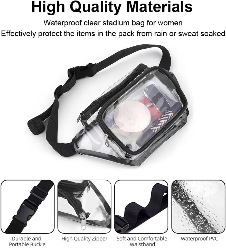 Clear Purses for Women - Stadium Approved Fanny Packs, Belt Bags, Crossbody Bags (Red)