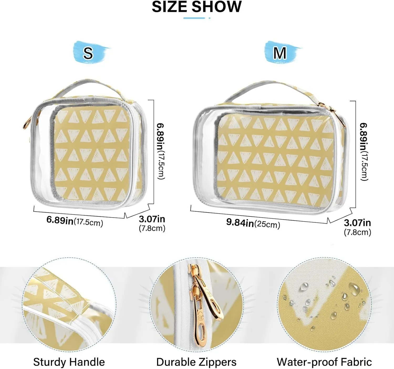 Clear Toiletry Bags Clear Travel Bags for toiletries traveling women men Waterproof Makeup Bags with Zipper Handle 2pcs Home Yellow Geometry