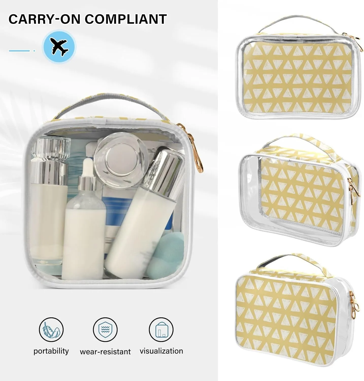 Clear Toiletry Bags Clear Travel Bags for toiletries traveling women men Waterproof Makeup Bags with Zipper Handle 2pcs Home Yellow Geometry