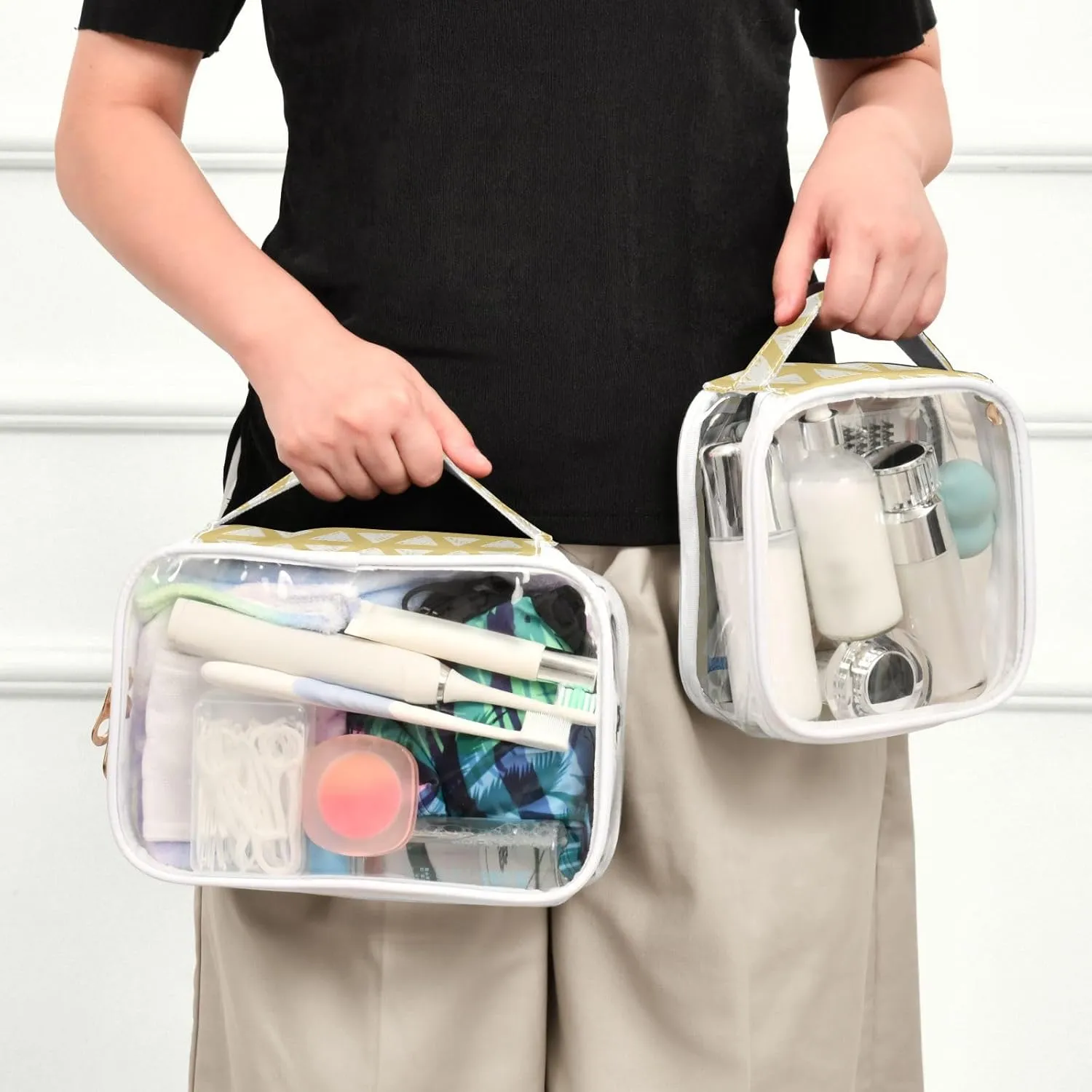 Clear Toiletry Bags Clear Travel Bags for toiletries traveling women men Waterproof Makeup Bags with Zipper Handle 2pcs Home Yellow Geometry