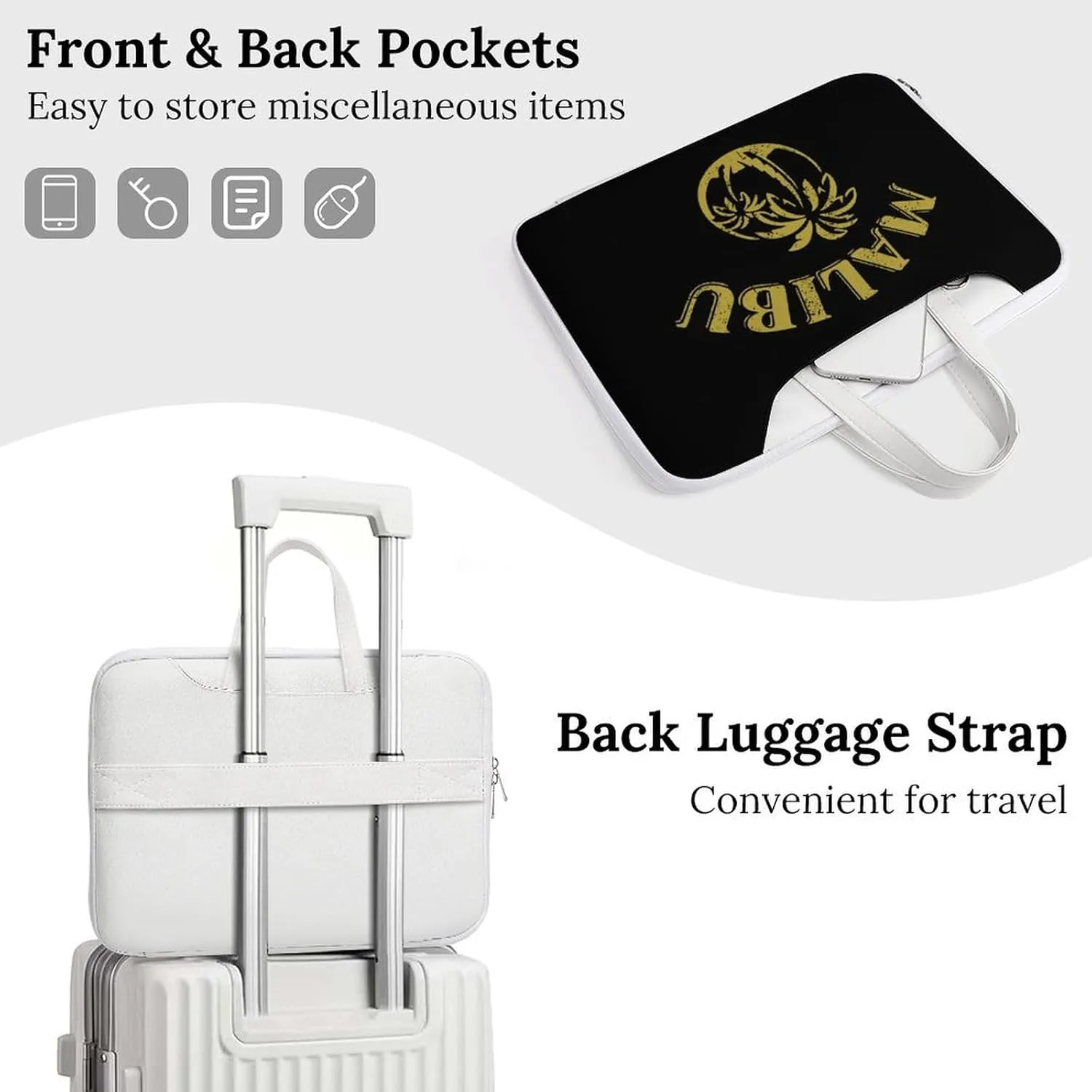 Coconut Trees in Malibu Leather Bag Laptop Case Slim Water Resistant Computer Bags with Handle Briefcase for Work