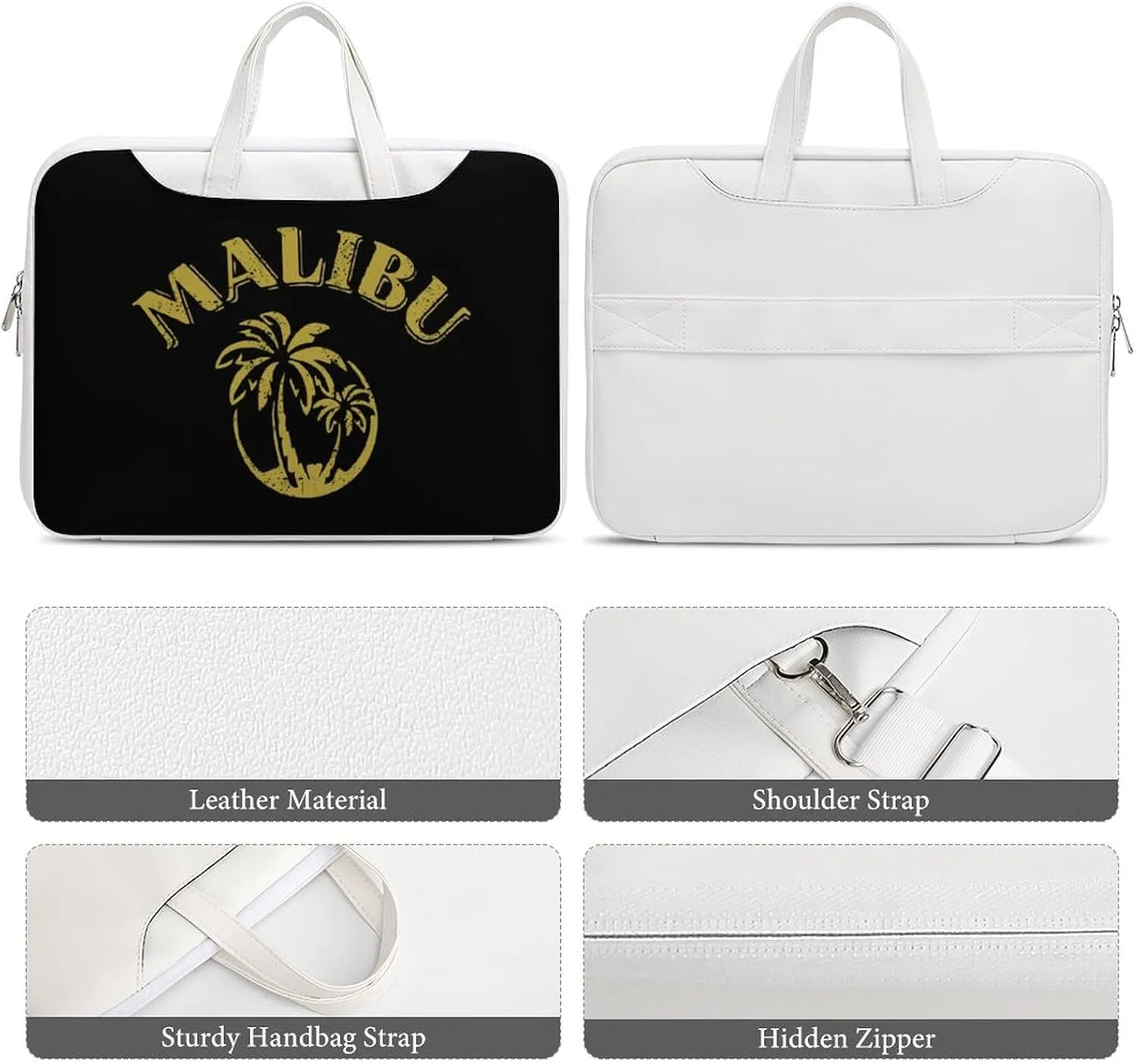 Coconut Trees in Malibu Leather Bag Laptop Case Slim Water Resistant Computer Bags with Handle Briefcase for Work