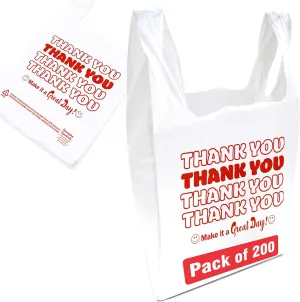 Concession Essentials Disposable & Reusable Thank You T-Shirt Bags- Pack of 200