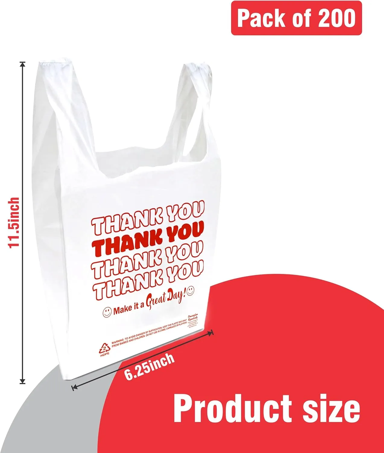 Concession Essentials Disposable & Reusable Thank You T-Shirt Bags- Pack of 200