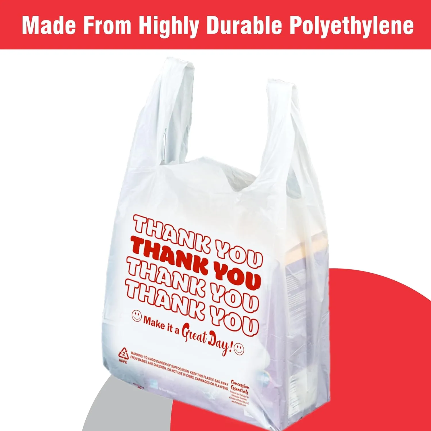 Concession Essentials Disposable & Reusable Thank You T-Shirt Bags- Pack of 200