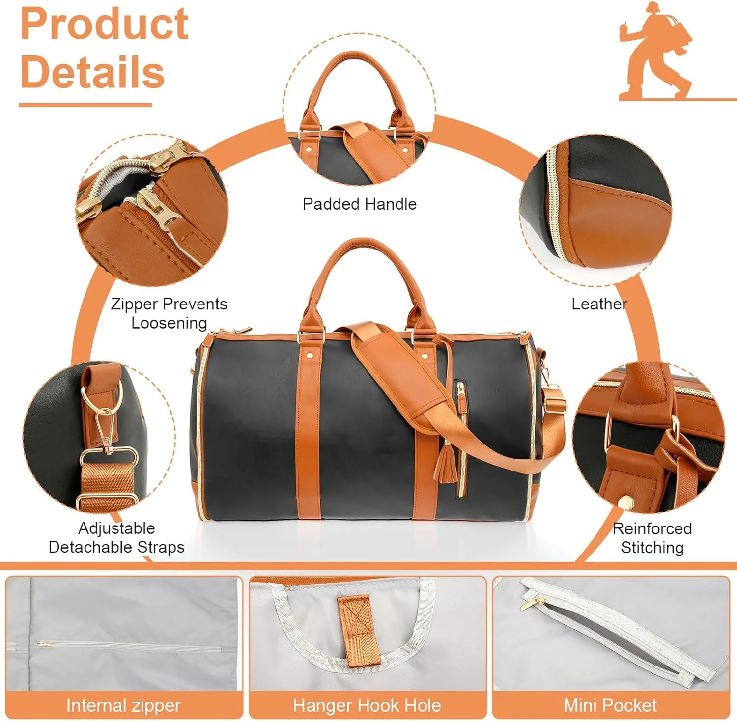 Convertible Duffel Garment Bag,Garment Duffle Bags for Travel,Weekender Bag with Shoe Pouch,Large Carry on Garment Bag for Women,2 in 1 Hanging Suitcase Suit (Black and Brown)