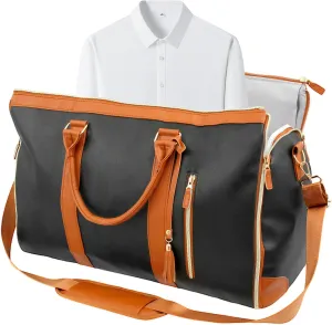 Convertible Duffel Garment Bag,Garment Duffle Bags for Travel,Weekender Bag with Shoe Pouch,Large Carry on Garment Bag for Women,2 in 1 Hanging Suitcase Suit (Black and Brown)