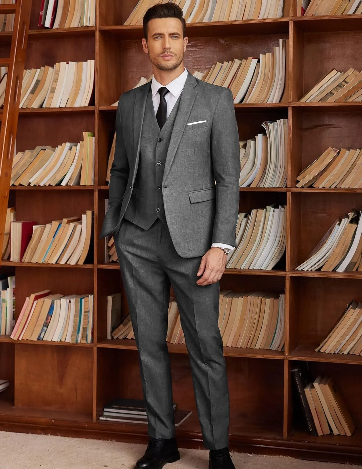 COOFANDY Mens 3 Piece Slim Fit Suits One Button Blazer Vest Suit Pants with Tie
