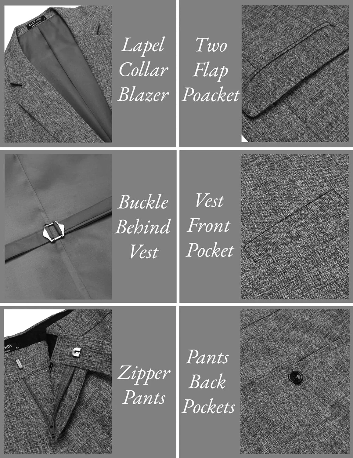 COOFANDY Mens 3 Piece Slim Fit Suits One Button Blazer Vest Suit Pants with Tie