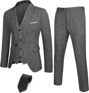 COOFANDY Mens 3 Piece Slim Fit Suits One Button Blazer Vest Suit Pants with Tie