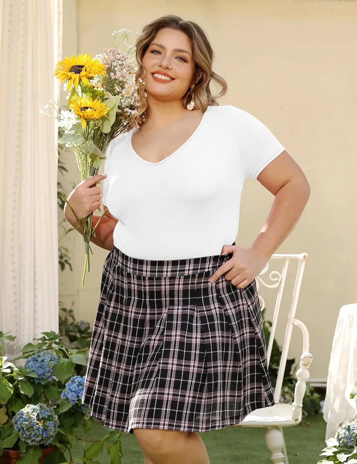 COOTRY Plus Size Short Sleeve Bodysuits for Women V Neck Body Suit Tops Basic One Piece Bodysuit T Shirt