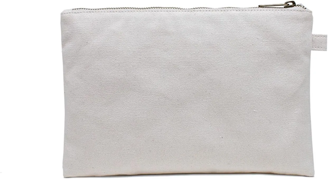 Cosmetic Bag plus wrist Multipurpose Makeup Bag with Zipper Cotton Canvas Bag Travel Bag Pencil Bag (Beige-basic, S)