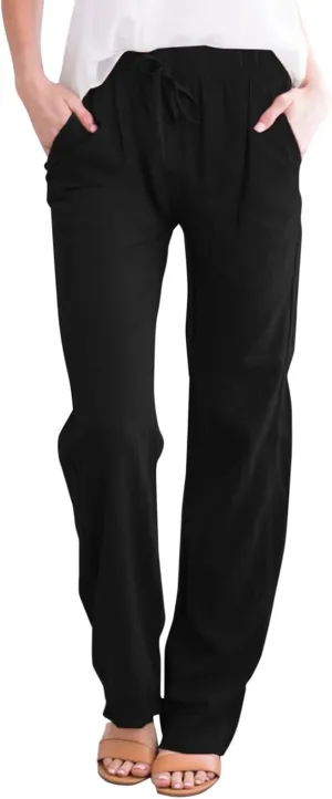 Cotton Linen Pants for Women Printed Capri Pant Plus Size Wide Leg Sweatpants Summer Cropped Elastic Waist Trousers
