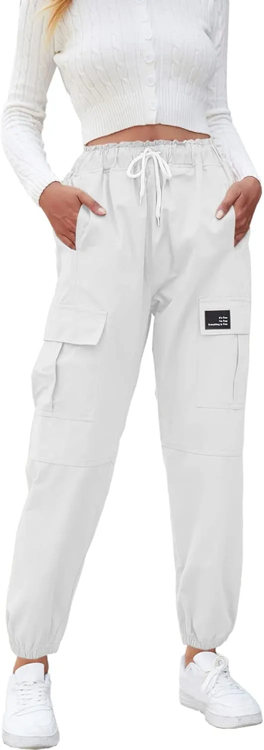 Cromoncent Girls&Womens Cargo Pants Elastic Waist Lightweight Outdoor Jogger Pants, 6 Years - XX-Large