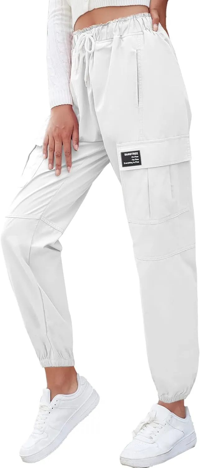 Cromoncent Girls&Womens Cargo Pants Elastic Waist Lightweight Outdoor Jogger Pants, 6 Years - XX-Large