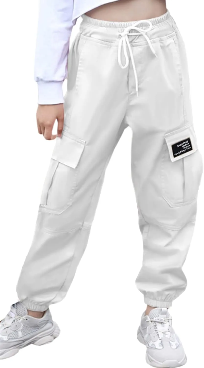 Cromoncent Girls&Womens Cargo Pants Elastic Waist Lightweight Outdoor Jogger Pants, 6 Years - XX-Large