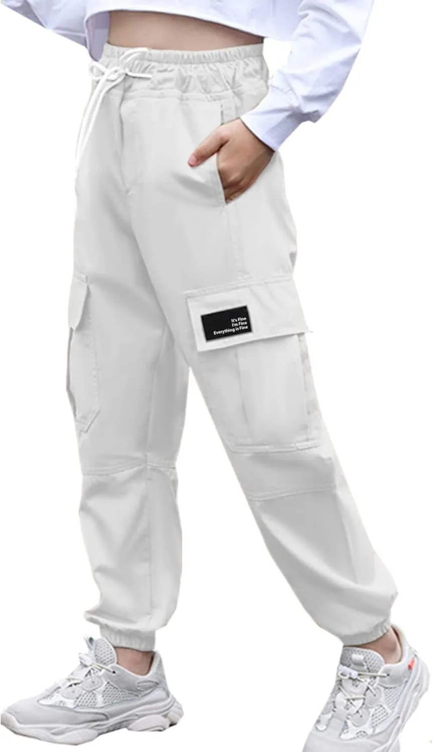 Cromoncent Girls&Womens Cargo Pants Elastic Waist Lightweight Outdoor Jogger Pants, 6 Years - XX-Large