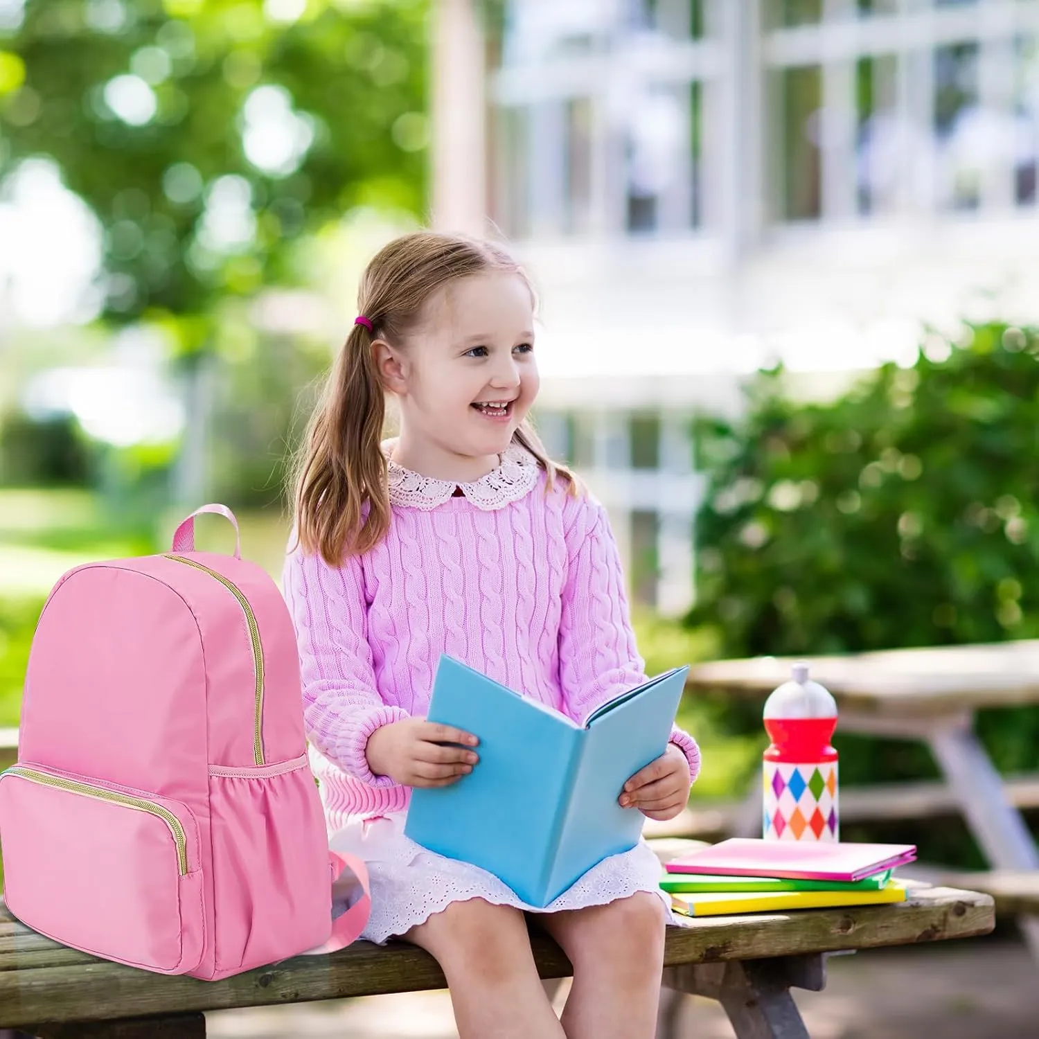 Cunno 4 Pcs Nylon Backpack for School Preppy Bookbags Bulk Girls Boys School Bags Toddler Backpack Waterproof Travel Bag (Blue, Pink, Green, Purple)