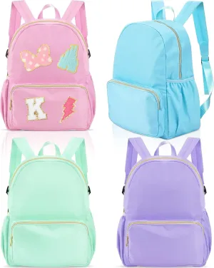 Cunno 4 Pcs Nylon Backpack for School Preppy Bookbags Bulk Girls Boys School Bags Toddler Backpack Waterproof Travel Bag (Blue, Pink, Green, Purple)