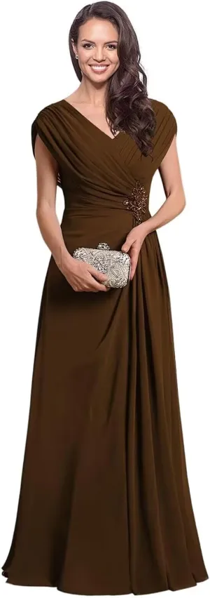 Curvy Chiffon Ruched Mother of The Bride Dresses Cap Sleeve Grandmother Dresses Lace Applique Formal Evening Party Gown