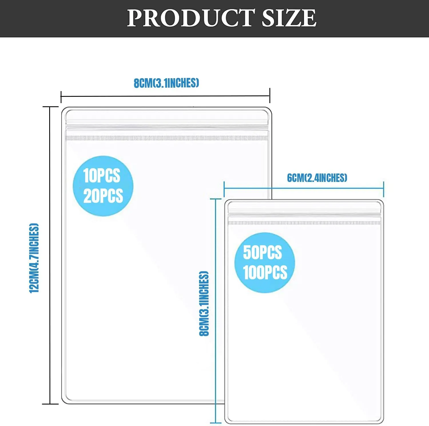 Custom 10-100PCS PVC Jewelry Storage Bags, Personalized Clear Plastic Zipper Jewelry Transparent Lock Bags for Holding Jewelry Rings Earrings (68cm(2.43.1inches))