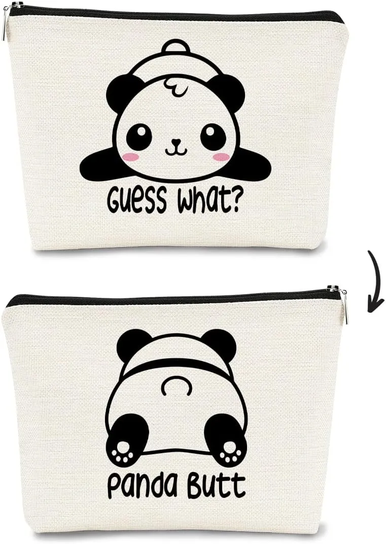 Cute Baby Panda Guess What It's Pug Butt Makeup Bag,Funny Cartoon Cute Panda Cosmetic Bag Best Gift Idea for Panda Loves,Birthday Christmas for Girls Women, Makeup Case for Teen Girls Daughter
