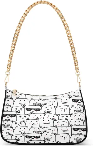 Cute Bears Shoulder Handbags for Women Travel Hobo Tote Handbag Women Gold Chain Shoulder Bags Purse with Zipper Closure