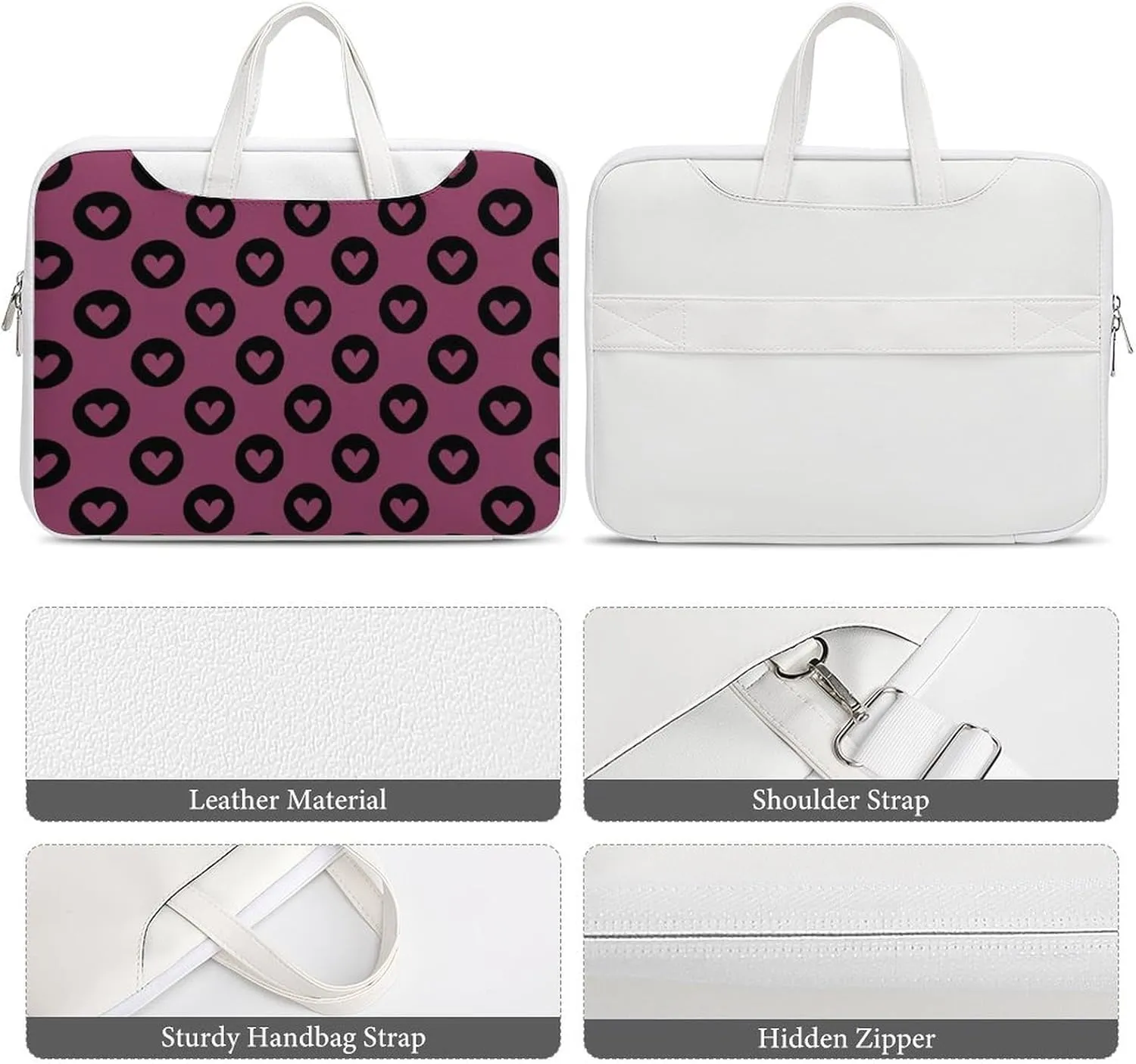 Cute Love Hearts Leather Bag Laptop Case Slim Water Resistant Computer Bags with Handle Briefcase for Work